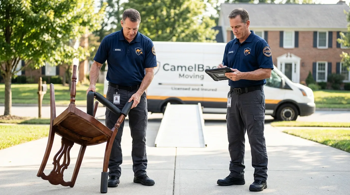 Movers inspecting furniture for damage prevention before loading in Hendersonville, TN