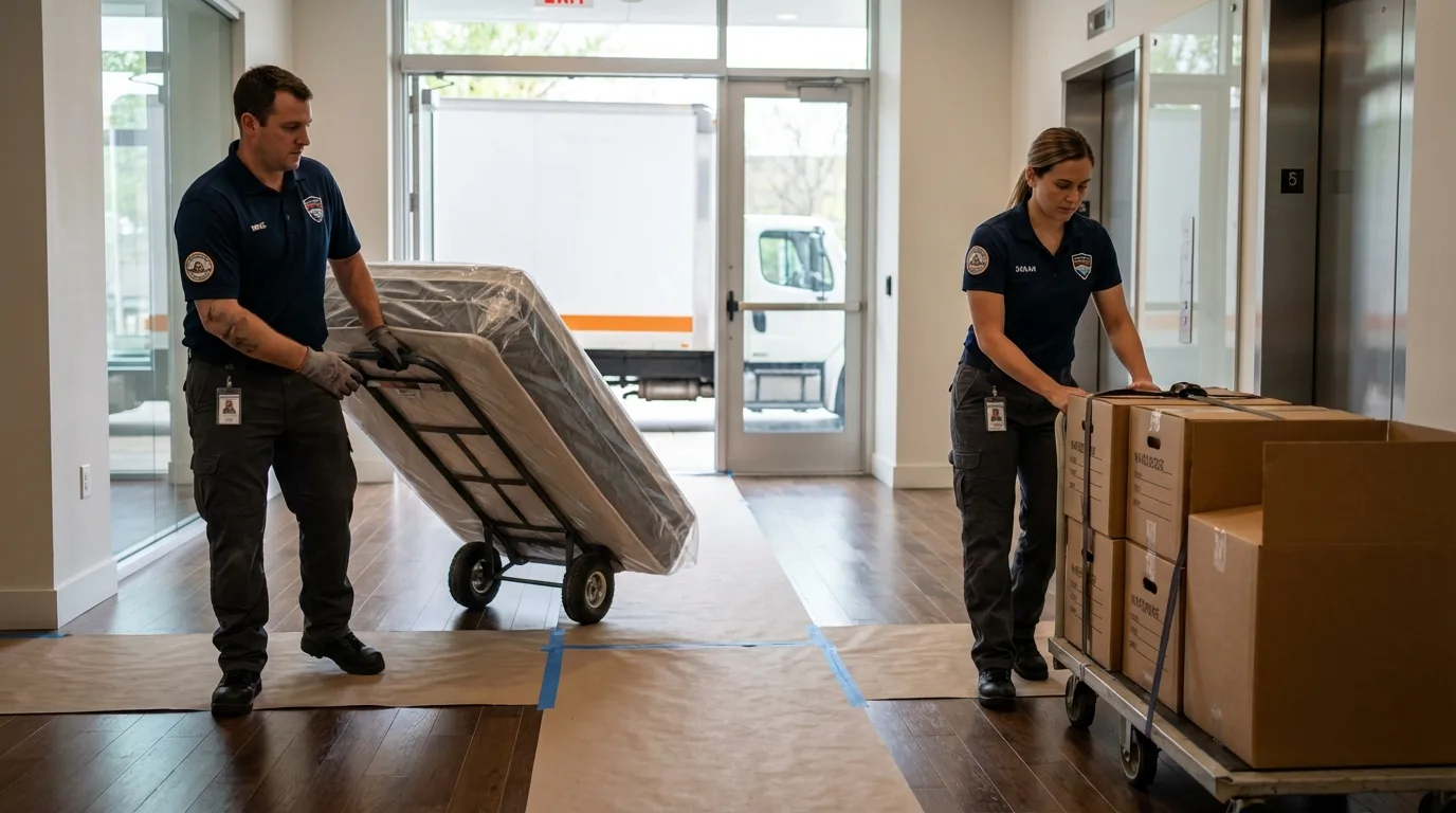 Professional apartment movers loading elevator in Hendersonville, TN